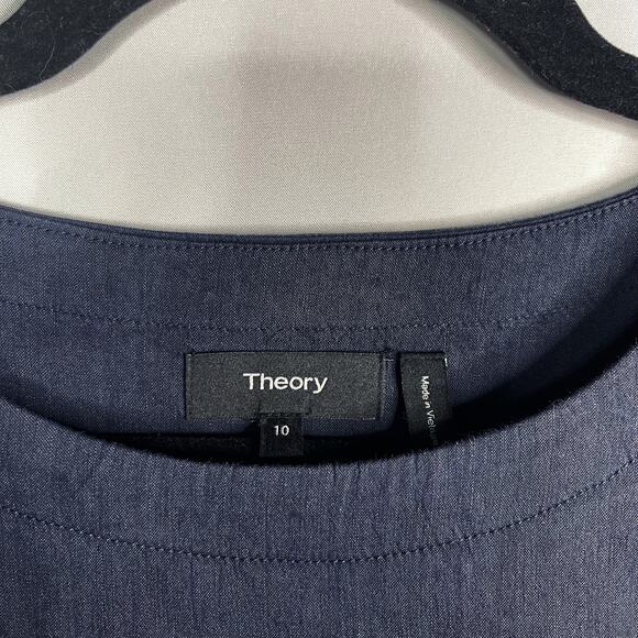 Theory 10 Navy Blue Didianne Linen Sleeveless Shift Dress Straight Cut Pockets - Picture 6 of 9